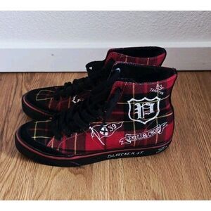 Polo Ralph Lauren Solomon Red Plaid High Top Shoes Men 7 D Tradition Punk 90’s